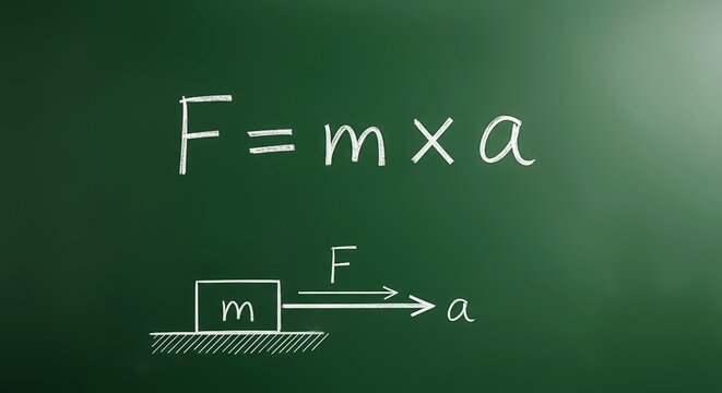 Chalkboard Style F equals MA Force Equation Demonstration Illustration