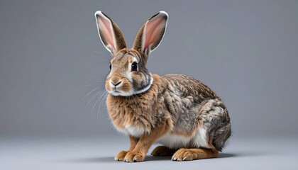 Fototapeta premium A captivating portrait of a young rabbit, showcasing its intricate coat pattern against a neutral backdrop.