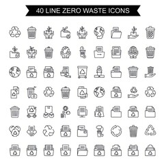 Fototapeta premium 40 Line Zero Waste Icons Collection for Eco Friendly Design