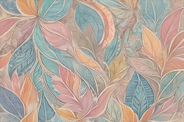 Batik Elegant Floral Pattern with Pastel Tones and Decorative Leaves