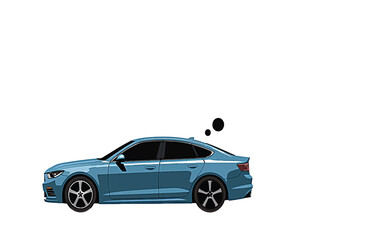 Obraz premium Sleek blue sedan car with modern design features, depicted in a minimalist style on a clean background, representing contemporary automotive elegance and urban mobility
