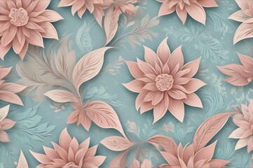 Batik Elegant Floral Pattern with Pastel Tones and Decorative Leaves
