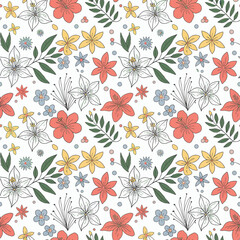 Obraz premium Floral seamless pattern with hand drawn flowers