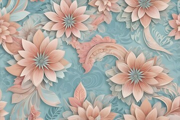 Batik Elegant Floral Pattern with Pastel Tones and Decorative Leaves