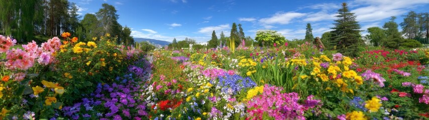 Fototapeta premium Vibrant flower garden panorama nature hdr 360°