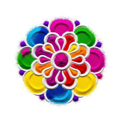 Vibrant floral rangoli design bursts colorful powder, celebrating festive spirit and tradition