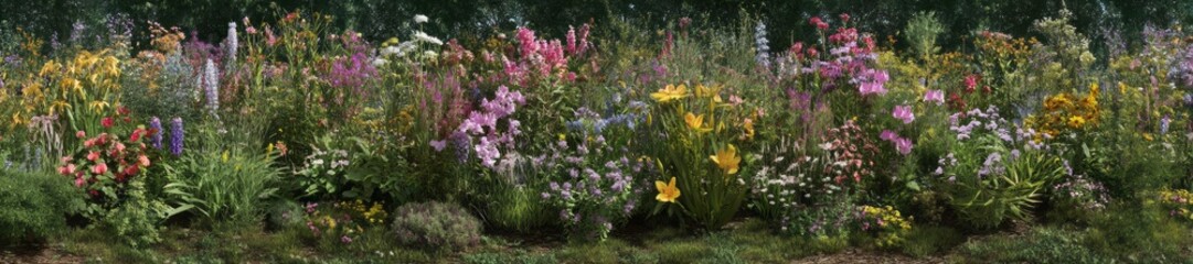 Fototapeta premium 360° hdr panorama of vibrant flower garden