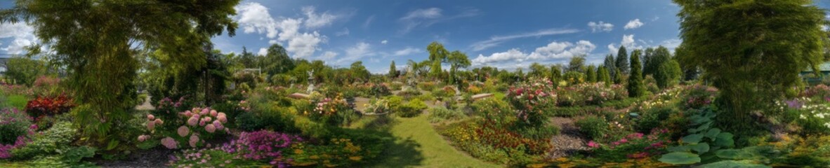 Vibrant flower garden panorama hdr 360 degrees