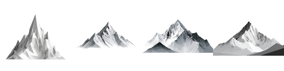 Mountain Landscape Illustrations Set, Black and White
