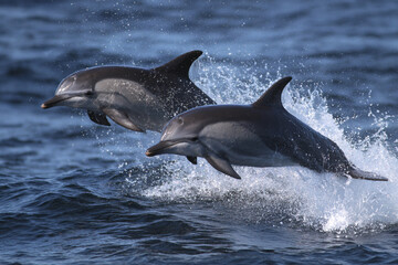 Fototapeta premium Dolphins leaping above the water.