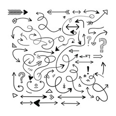 Obraz premium Hand Drawn Arrows Collection Vector Illustration Set of Directional Symbols and Sketch Style Graphic Elements for Design Projects and Presentations
