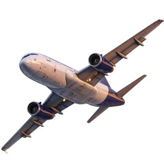 Photo of commercial airplane flying isolated on transparent background