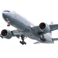 Photo of commercial airplane in flight isolated on transparent background