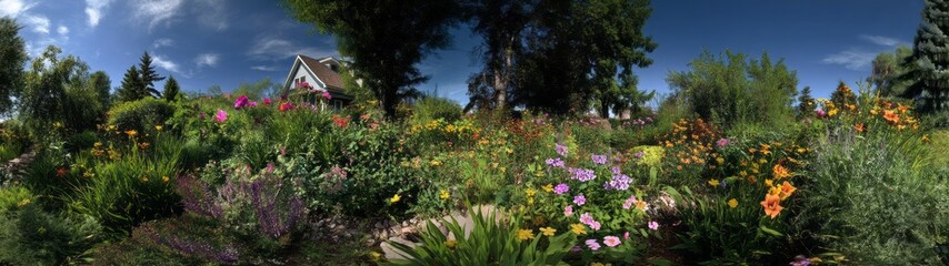 Vibrant flower garden hdr panorama 360 degrees