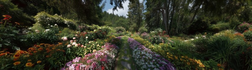 Nature's vibrant flower garden panorama