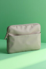 Sleek Silver Laptop Sleeve on Green Background in Studio Setting