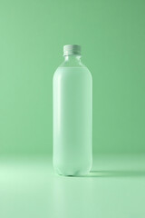 Minimalist Light Green Plastic Bottle Standing on Green Background