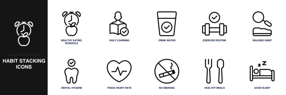 Habit Stacking Line Icon Set