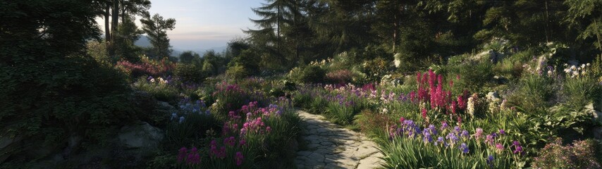 Obraz premium Vibrant flower garden panorama nature hdr view