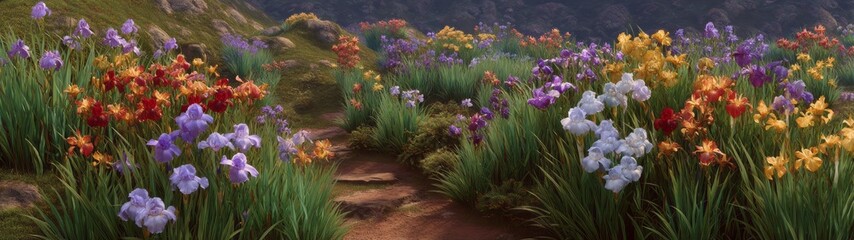 Obraz premium 360° hdr panorama of vibrant flower fields