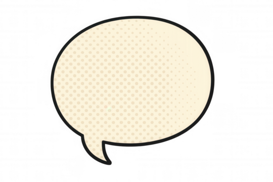 Vintage comic speech bubble featuring halftone pattern, ready for text insertion against transparent backdrop