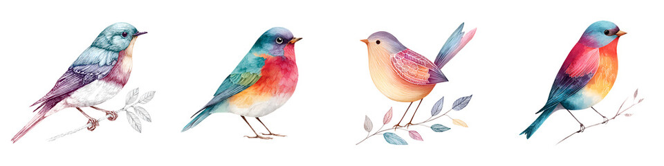 Fototapeta premium Watercolor Birds Collection - Colorful Songbirds Illustration Set