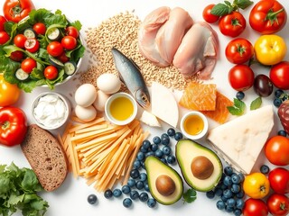 A vibrant assortment of fresh foods for a healthy meal preparation