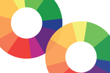 Obraz premium Warm and cool colors palette. the warm colors are yellow, yellow orange , orange, red orange, red and red violet. the cool colors are violet, blue violet, blue, blue green, green and yellow green.