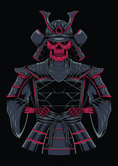 Samurai Skull Dark Japanese Warrior Skeleton Vector Illustration