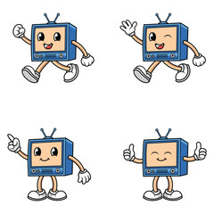 Set of Television Retro Cute Character Vector Illustration