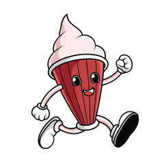 Running Cupcake Ice Cream Retro Cute Character Vector Illustration