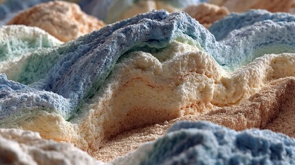 Abstract close-up of textured surface with blue brown and beige colors.
