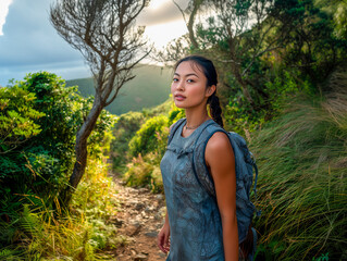 portrait of a young woman on a hike