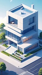 Modern Apartment Building Isometric View.