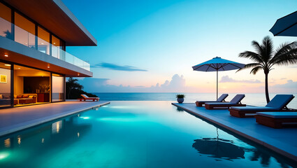 Luxury Oceanfront Villa with Infinity Pool at Sunset Tropical Paradise Retreat