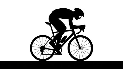 Fototapeta premium Silhouette of Cyclist in Racing Position on Road Bicycle, Intense Sports Action, Black and White Graphic Design