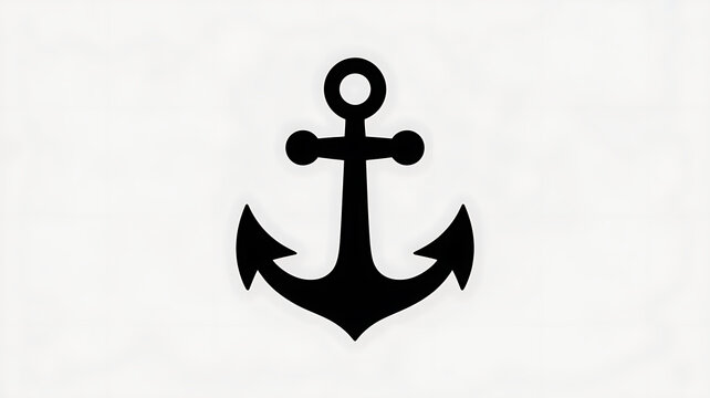 Simple black anchor icon on white background, nautical symbol, maritime graphic, marine design element, seafaring emblem, boat anchor illustration,  vintage style, monochrome image, nautical theme - Powered by Adobe