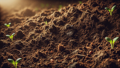 Close-Up of Fresh Sprouts Emerging from Rich Brown Earth