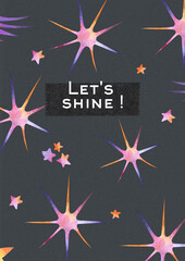 Watercolor Stars and Comets poster on Dark Background