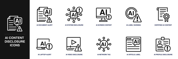 AI Content Disclosure Line Icon Set