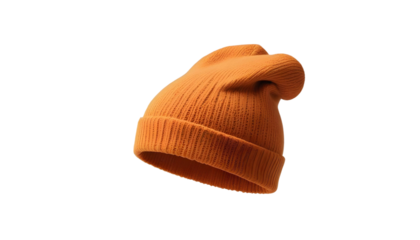 A vibrant orange beanie displayed on a transparent background, representing the essence of cozy autumn and hygge living