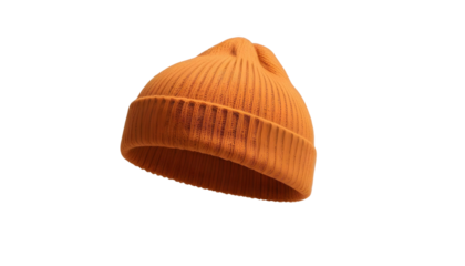 Close-up of an orange beanie on a transparent background, evoking a cozy autumn and hygge lifestyle vibe