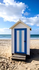 Beach hut on sandy shore