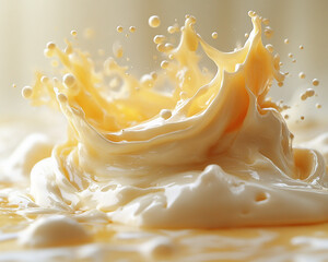 Dynamic Cream Splash: Creamy Yellow Liquid Explosion