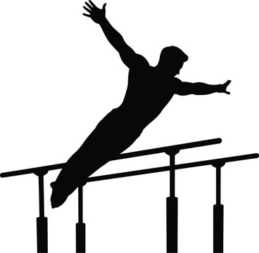 Male gymnast performing on parallel bars gymnastics