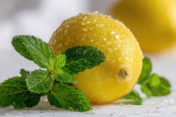 Fresh lemon with mint leaves