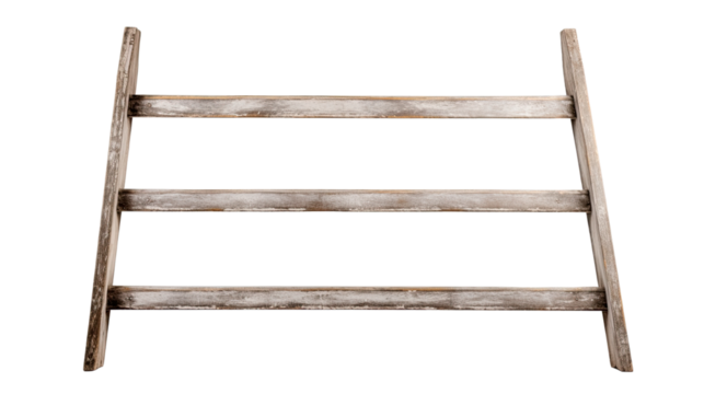 white washed wooden ladder with chipped paint on white background