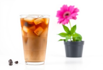 Refreshing iced coffee in a plastic cup, isolated on white,   cool,  chilled