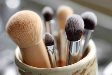 Makeup brushes in a container