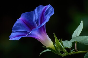 Close-up of a vibrant blue and purple morning glory flower